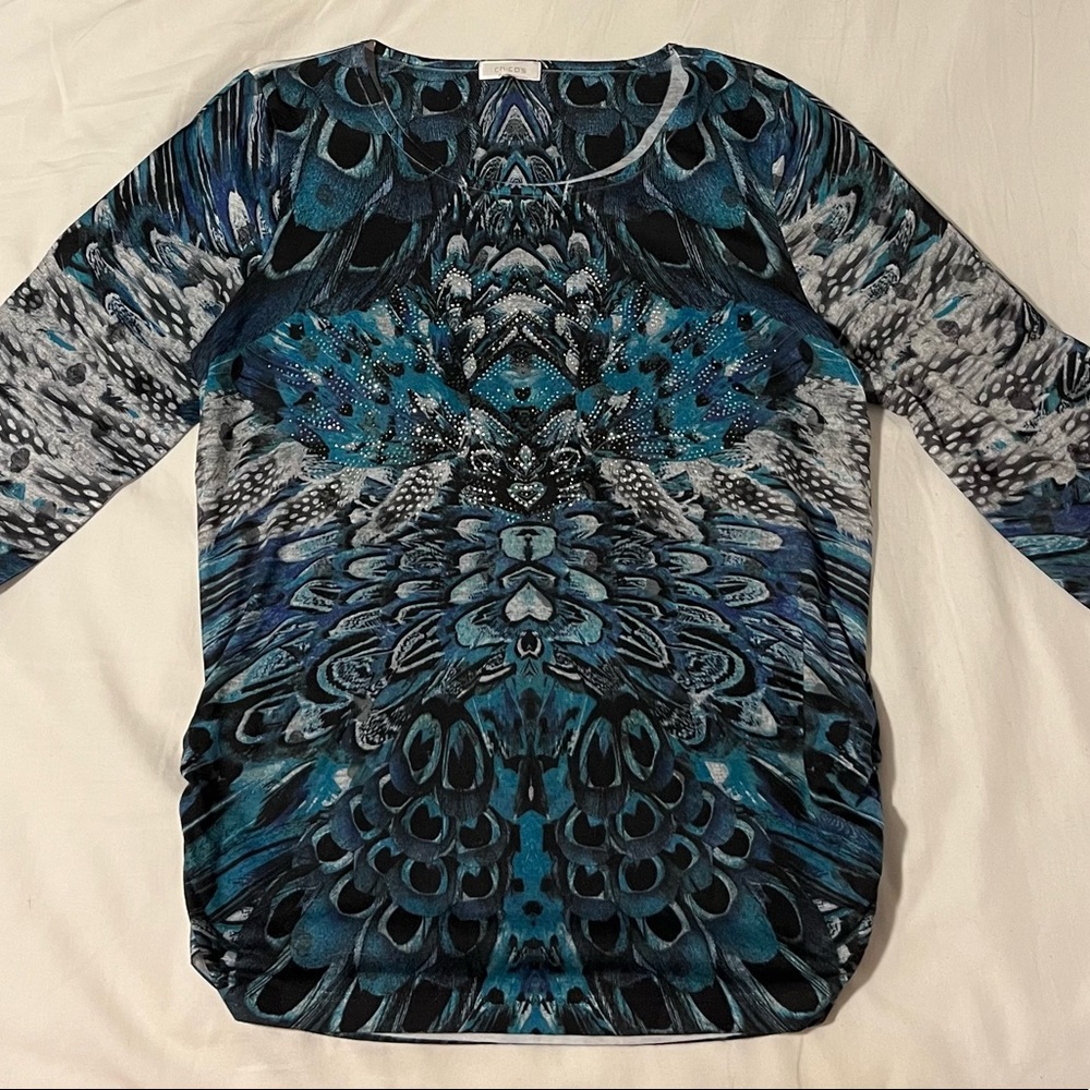 COPY - Embellished Teal lightweight long sleeve shirt with side roushing